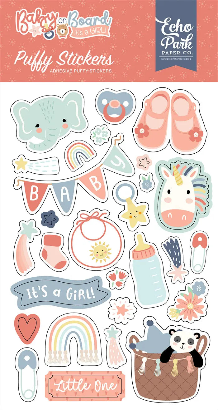 Baby On Board Girl Puffy Stickers - Echo Park