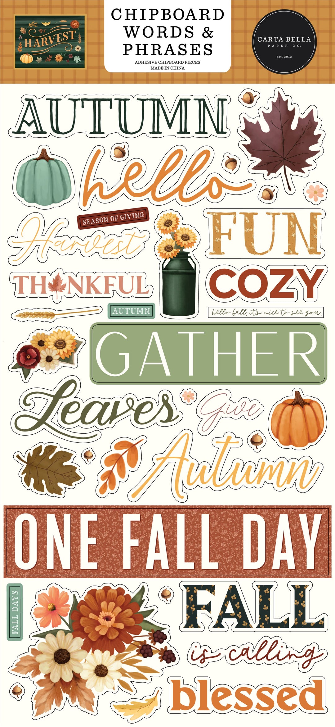 Harvest 6" x 13" Chipboard Words & Phrases - Carta Bella