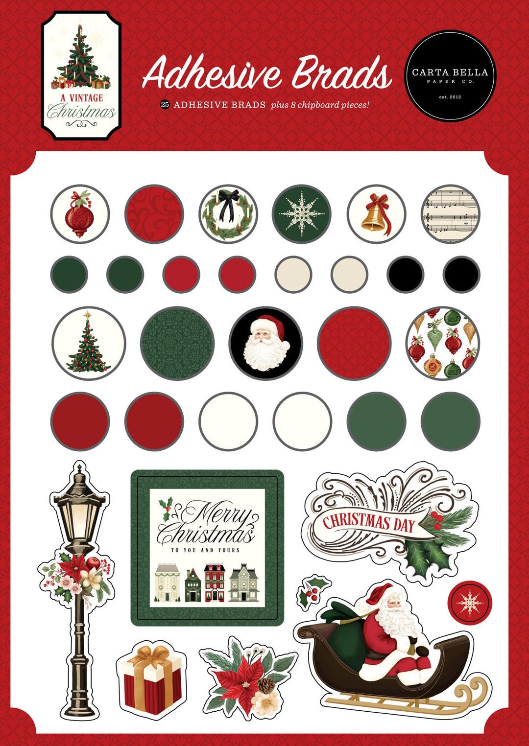 A Vintage Christmas Adhesive Brads - Carta Bella