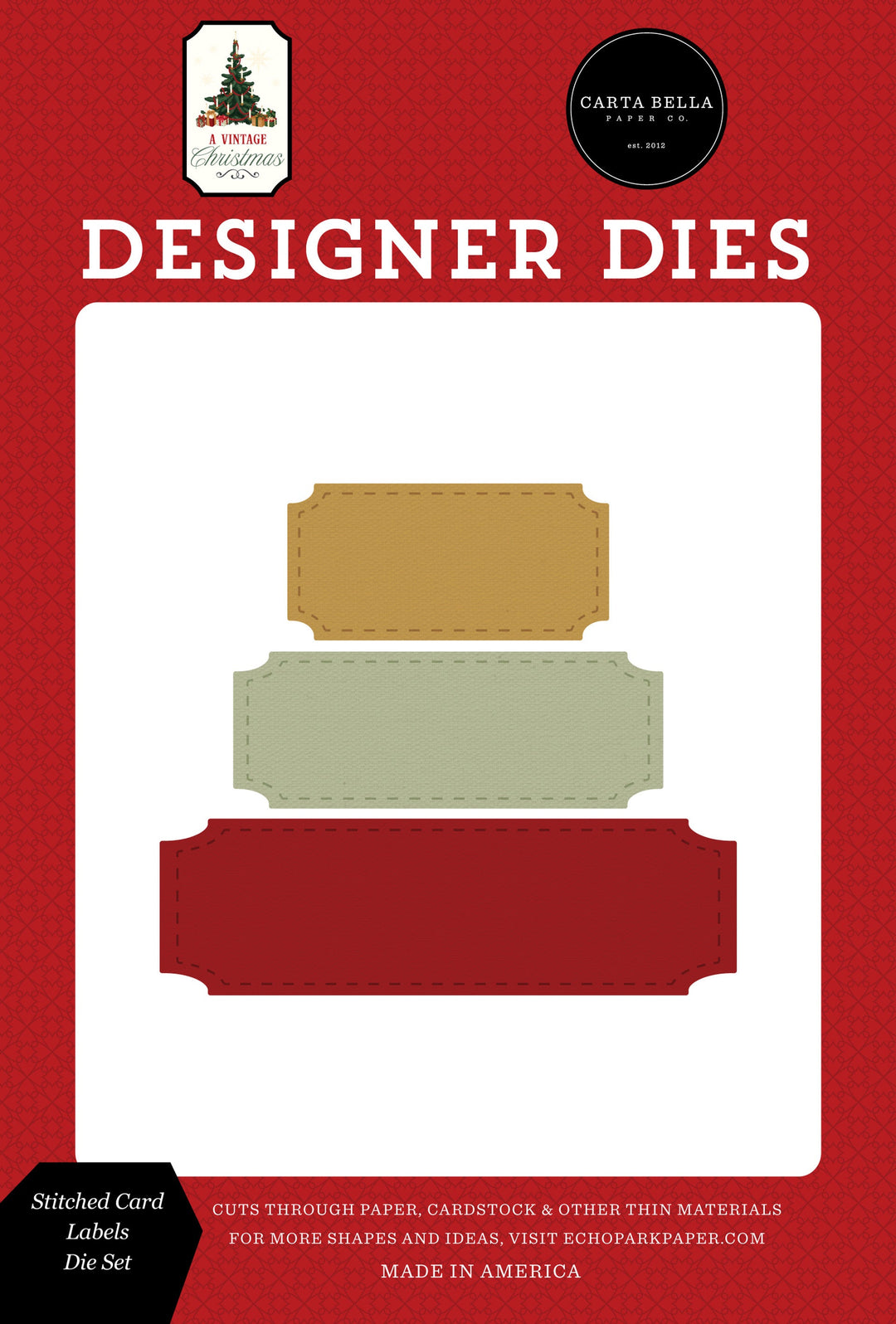 Stitched Card Labels Die Set - A Vintage Christmas - Carta Bella