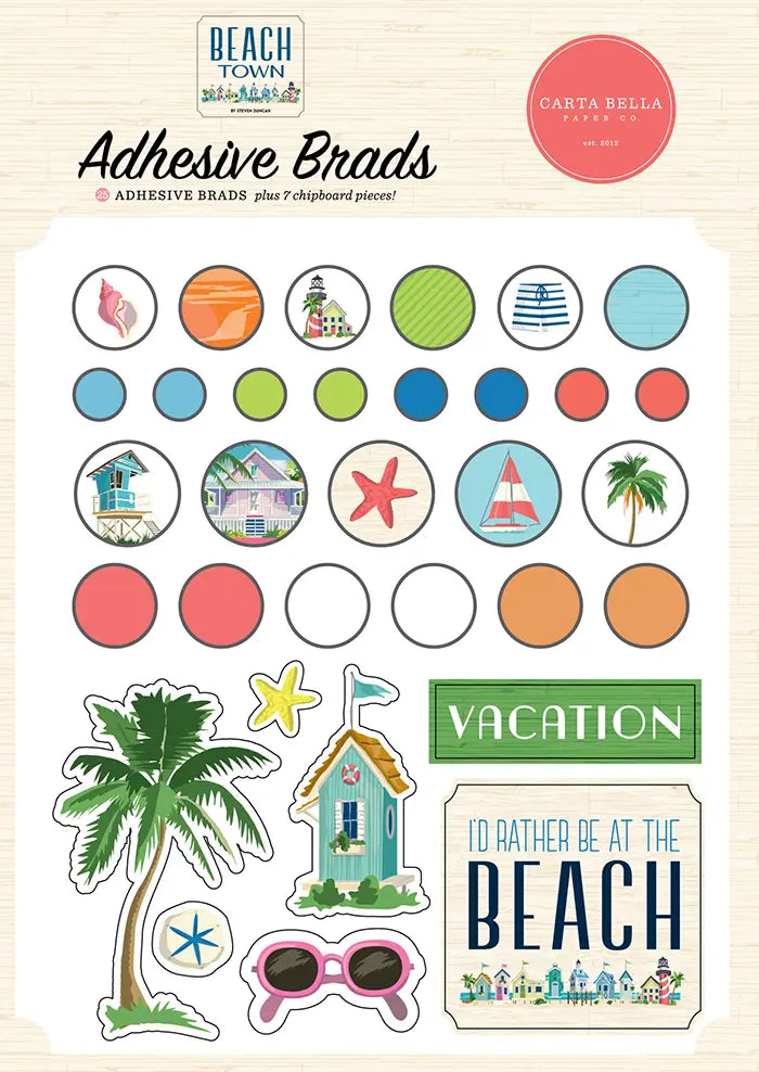 Beach Town Adhesive Brads - Carta Bella