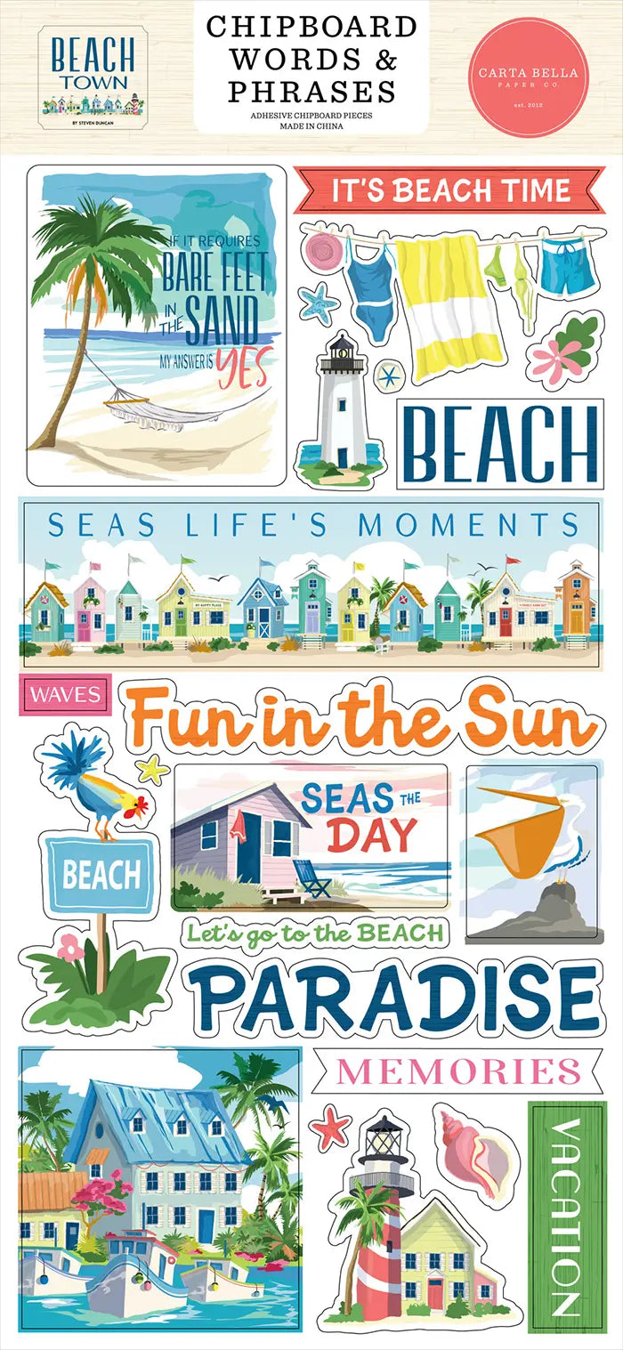 Beach Town 6" x 13" Chipboard Words & Phrases - Carta Bella