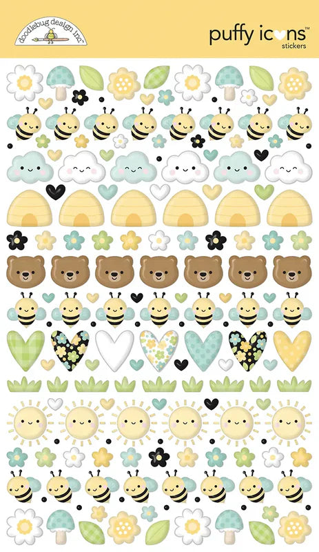 Bee Happy Puffy Icons Stickers - Doodlebug
