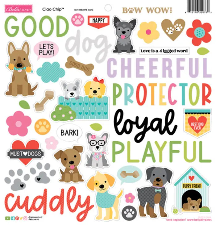 Bow Wow Ciao Chipboard Icons - Bella Blvd