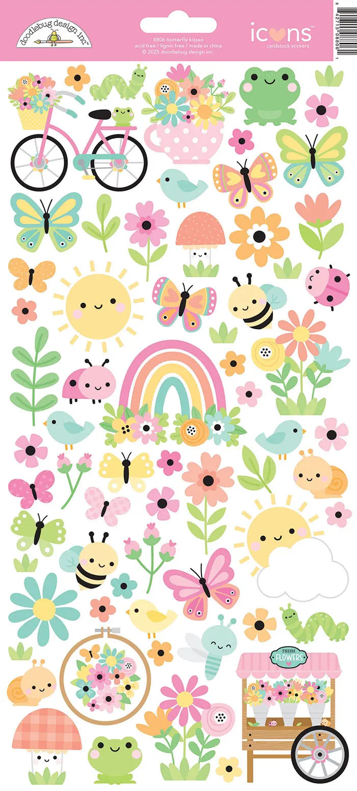 Butterfly Kisses Icons Stickers - Doodlebug