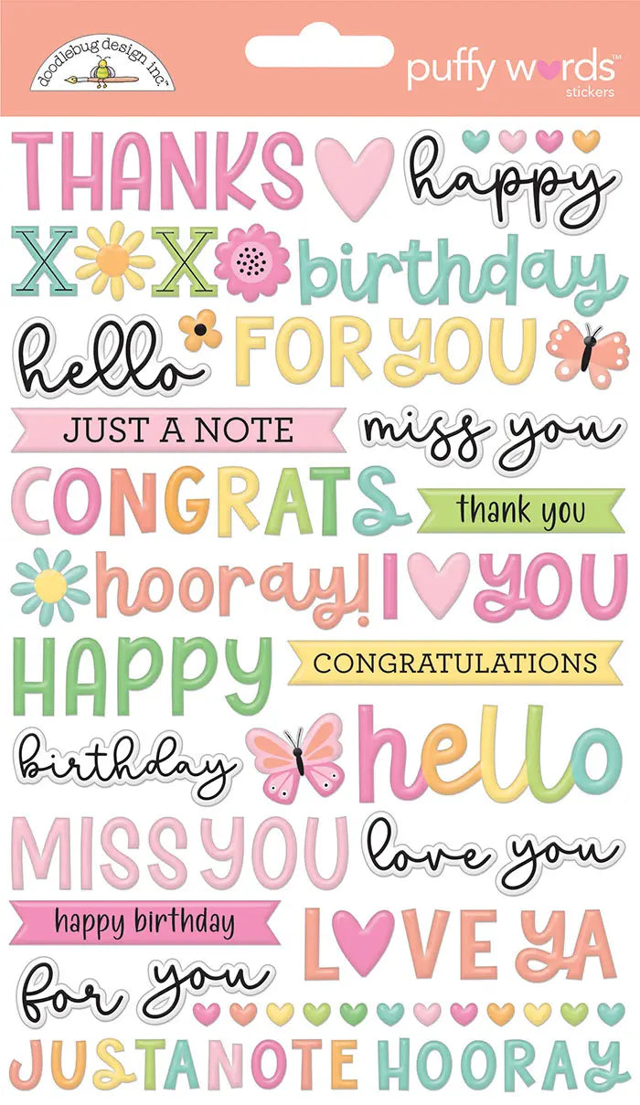 Butterfly Kisses Puffy Words Stickers - Doodlebug