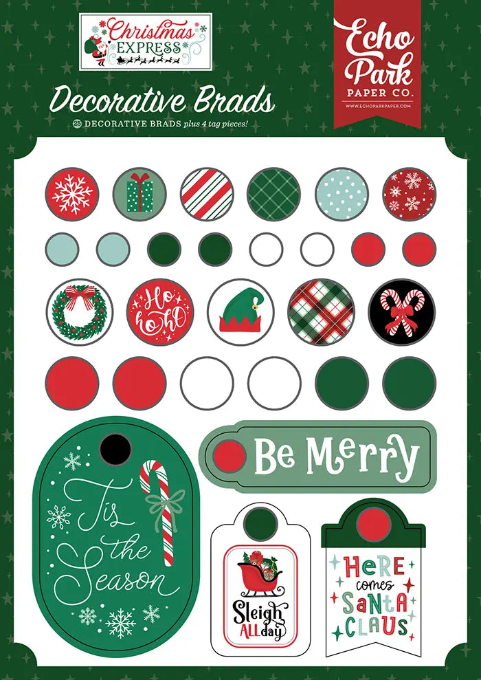 Christmas Express Decorative Brads - Echo Park