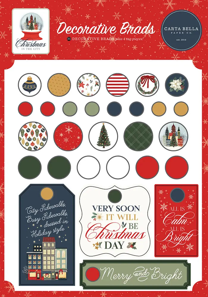 Christmas In The City Decorative Brads - Carta Bella