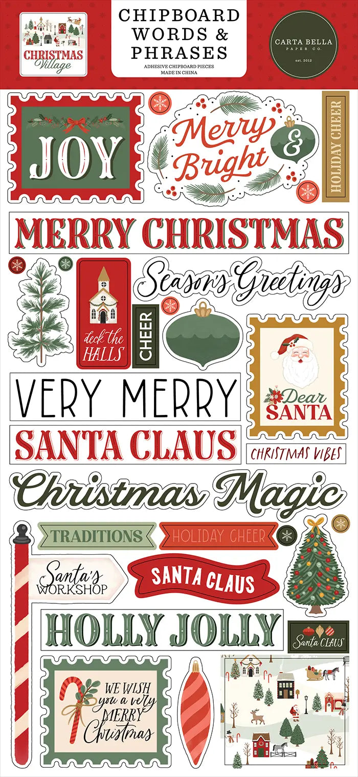 Christmas Village Chipboard Words & Phrases - Carta Bella