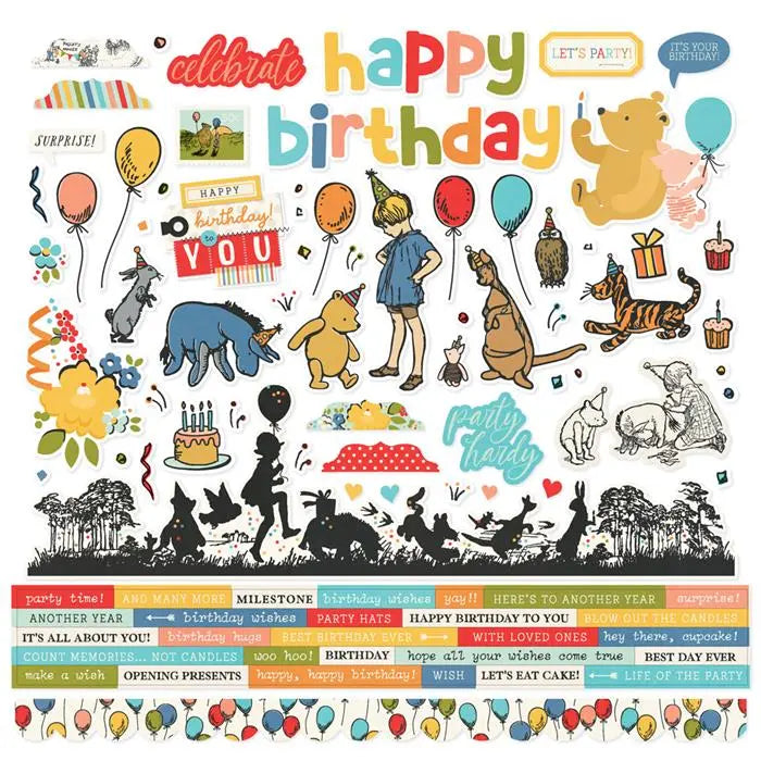 Classic Pooh Birthday Cardstock Stickers - Say Cheese - Simple Stories