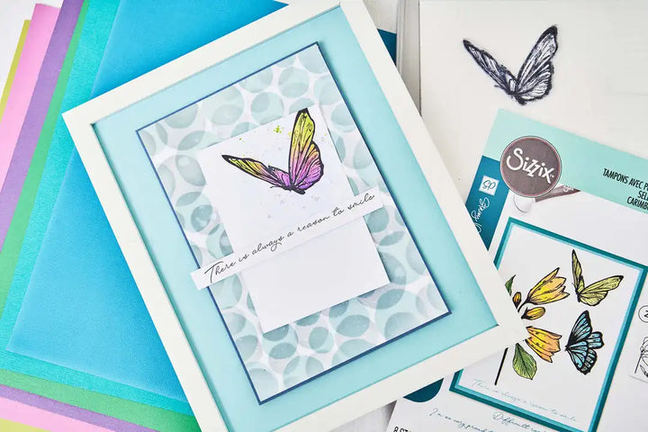 Farfallina A5 Stamps w/Stencil (Cosmopolitan Series) by Stacey Park - Sizzix
