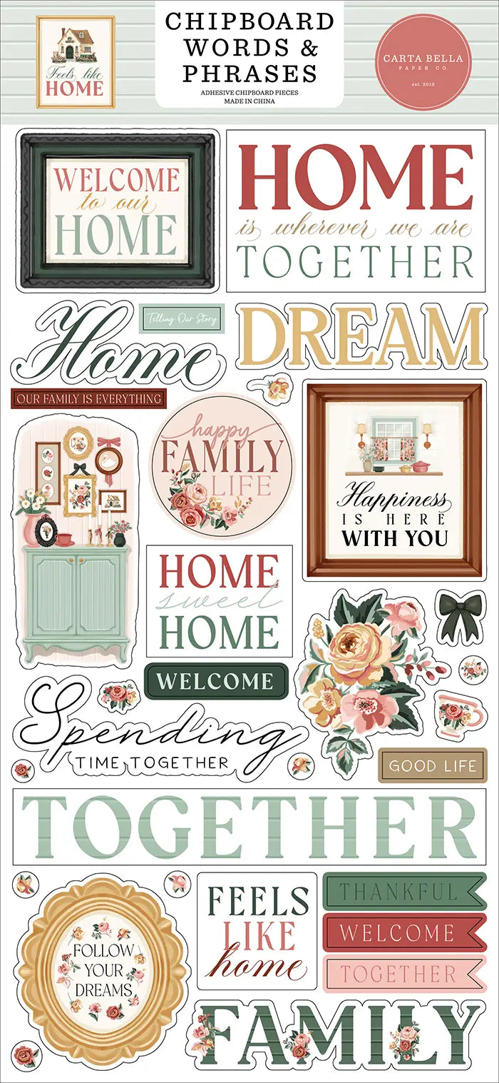 Feels Like Home Chipboard Words & Phrases - Carta Bella