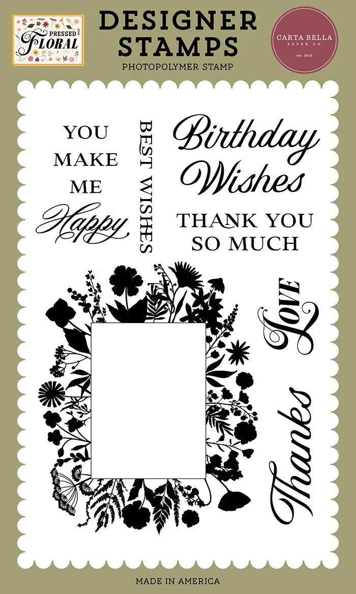 Floral Frame And Phrases Stamp Set - Pressed Floral - Carta Bella