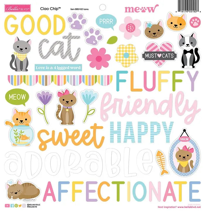 Meow Ciao Chipboard Icons - Bella Blvd