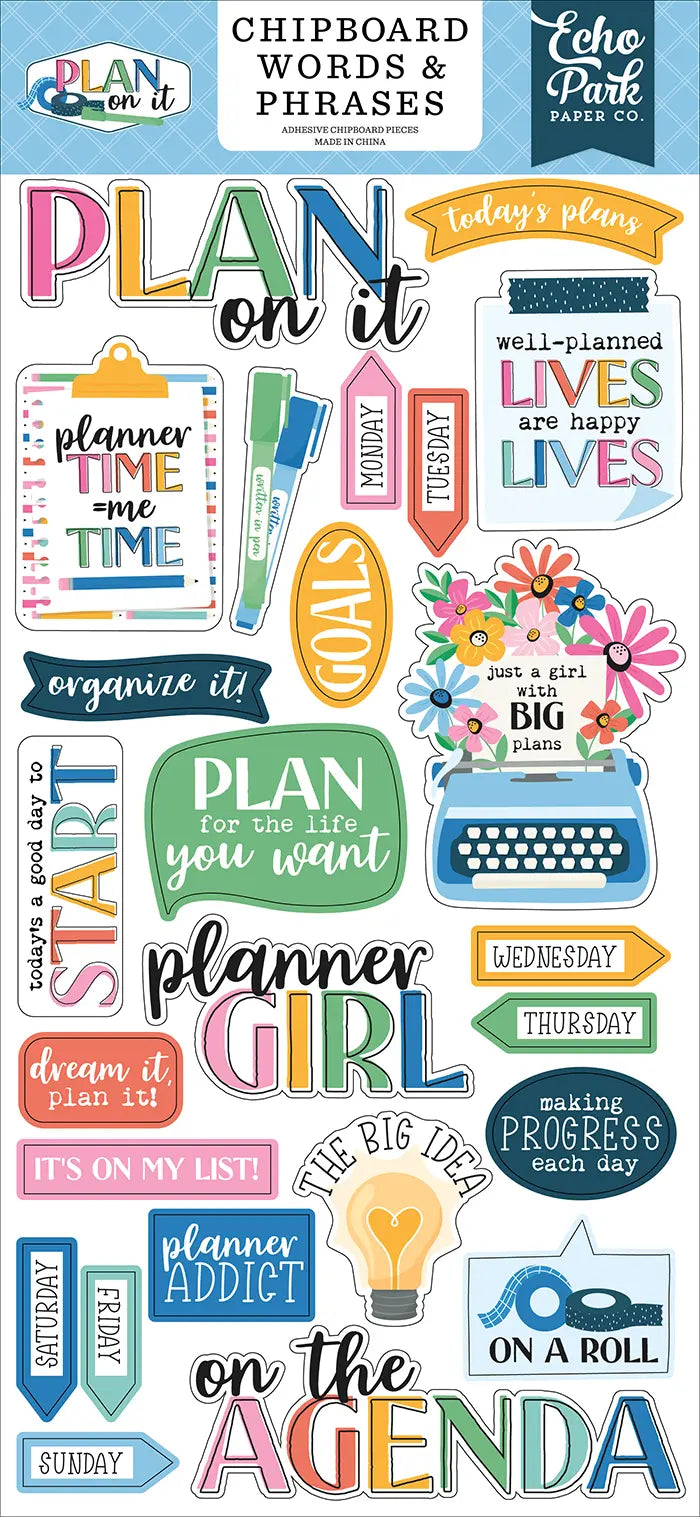 Plan On It Chipboard Words & Phrases - Echo Park