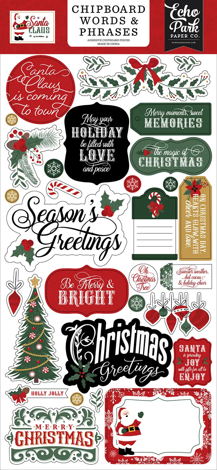 Santa Claus Chipboard Words & Phrases - Echo Park