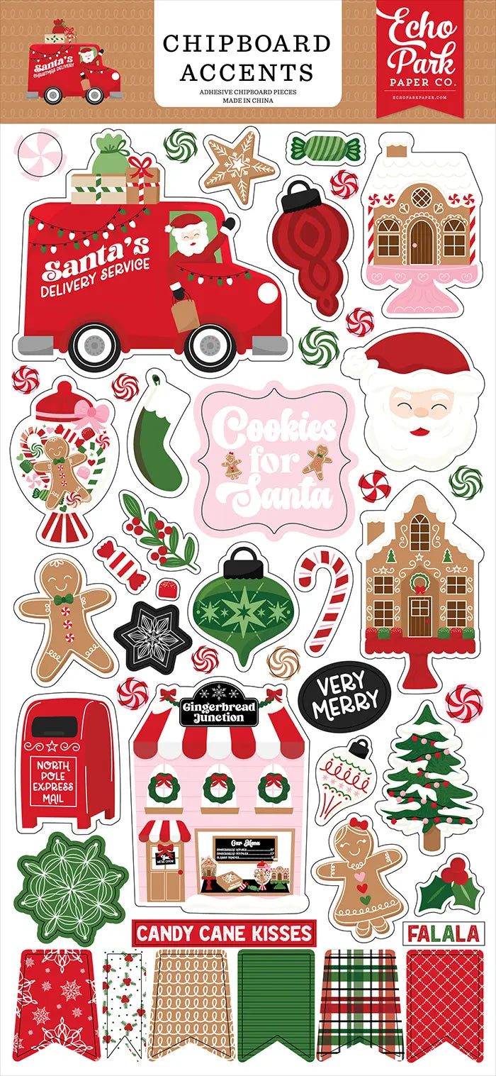 Santa's Christmas Delivery Chipboard Accents - Echo Park