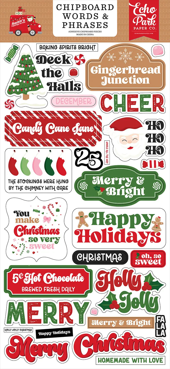 Santa's Christmas Delivery Chipboard Words & Phrases - Echo Park