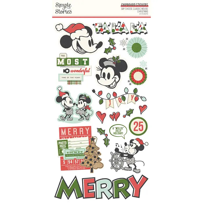 Say Cheese Classic Mouse Christmas Chipboard Stickers - Simple Stories