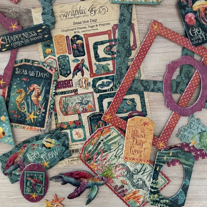 Seas the Day Chipboard Pieces Tags & Frames - Graphic 45