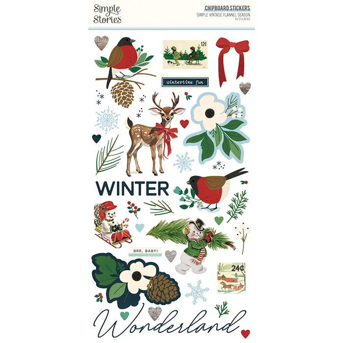 Simple Vintage Flannel Season Chipboard Stickers - Simple Stories