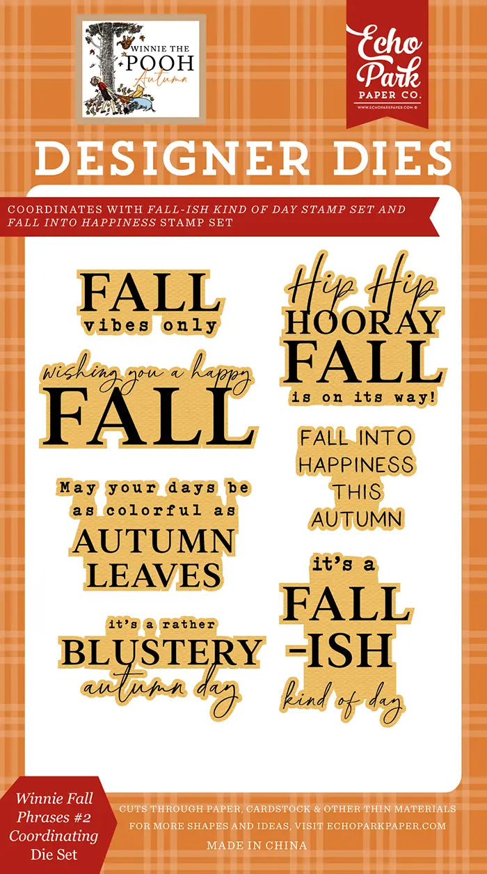Winnie Fall Phrases #2 Coordinating Die Set - Winnie The Pooh Autumn - Echo Park