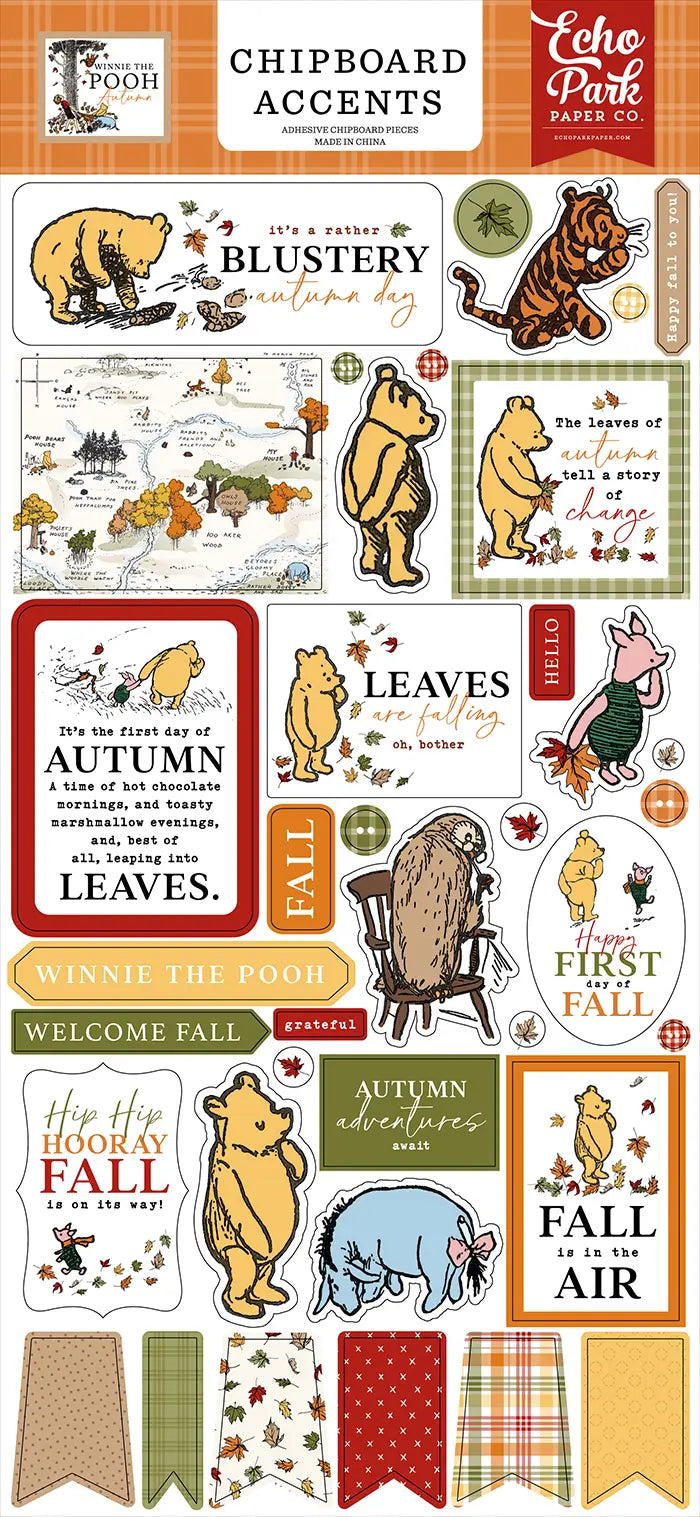 Winnie The Pooh Autumn Chipboard Accents - Echo Park