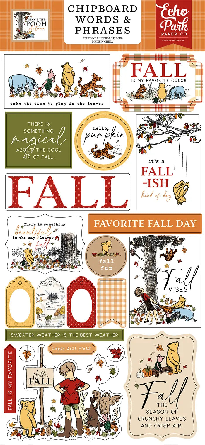 Winnie The Pooh Autumn Chipboard Words & Phrases - Echo Park