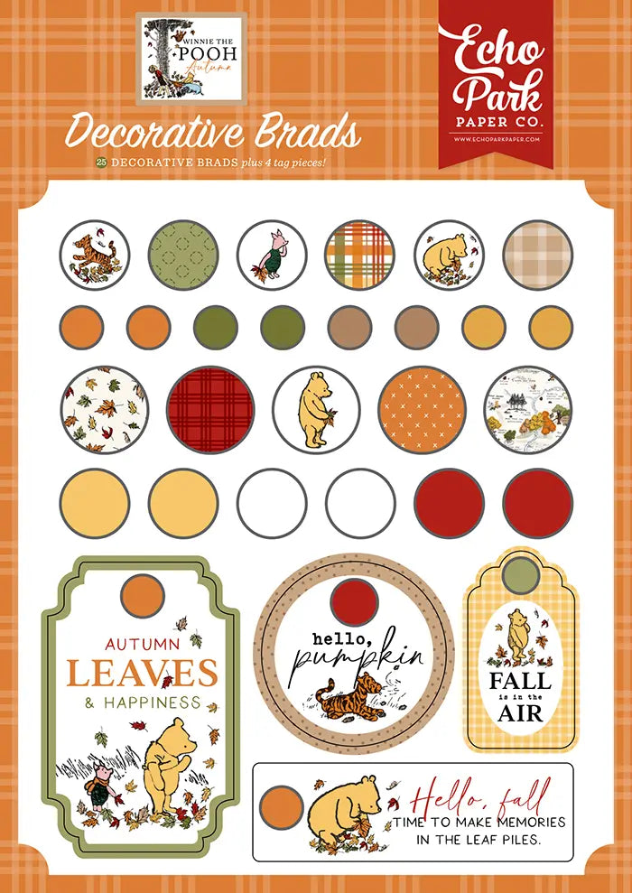Winnie The Pooh Autumn Decorative Brads - Echo Park