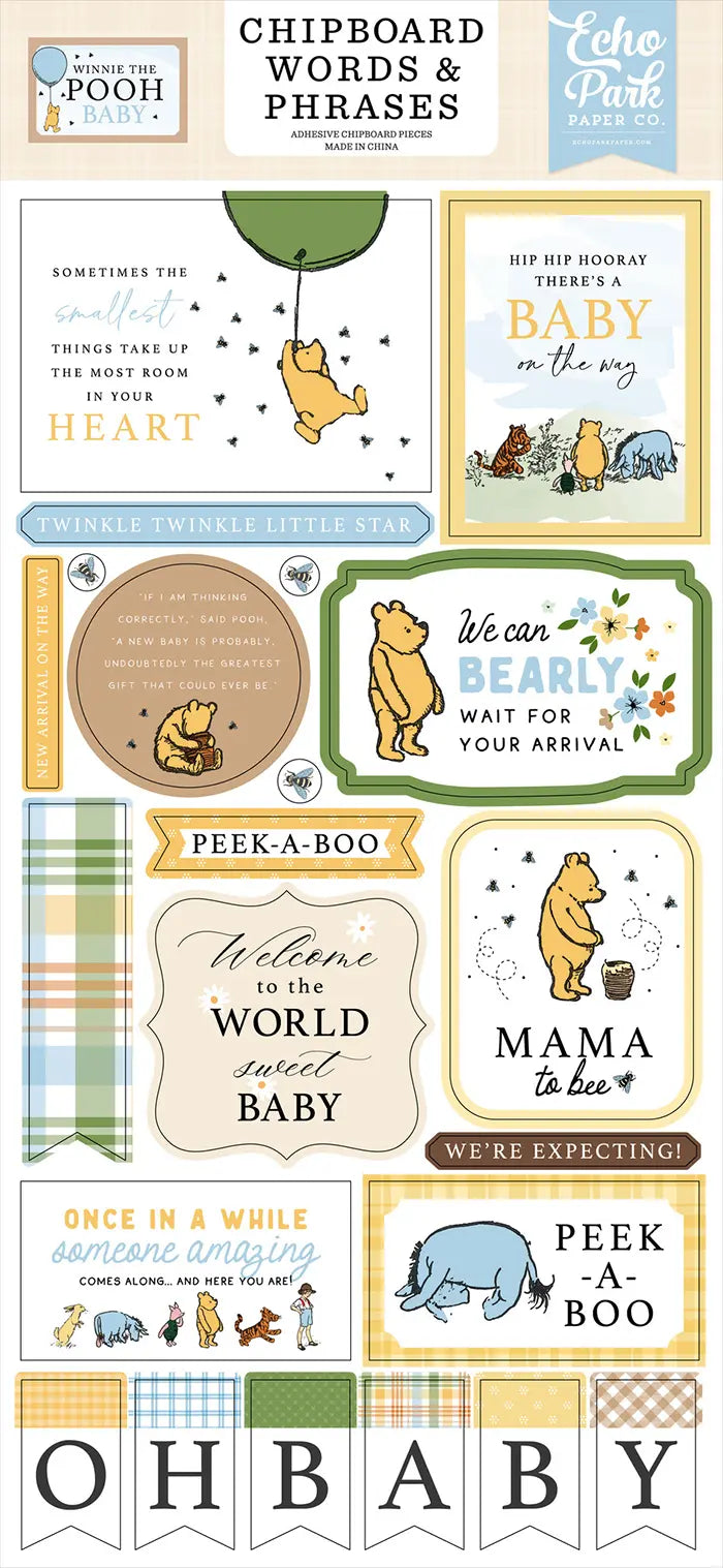 Winnie The Pooh Baby 6" x 13" Chipboard Words & Phrases - Echo Park