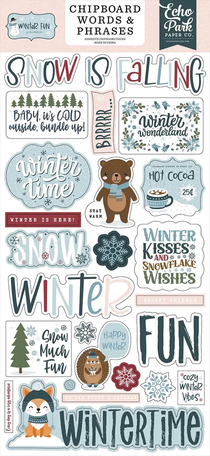 Winter Fun Chipboard Words & Phrases - Echo Park