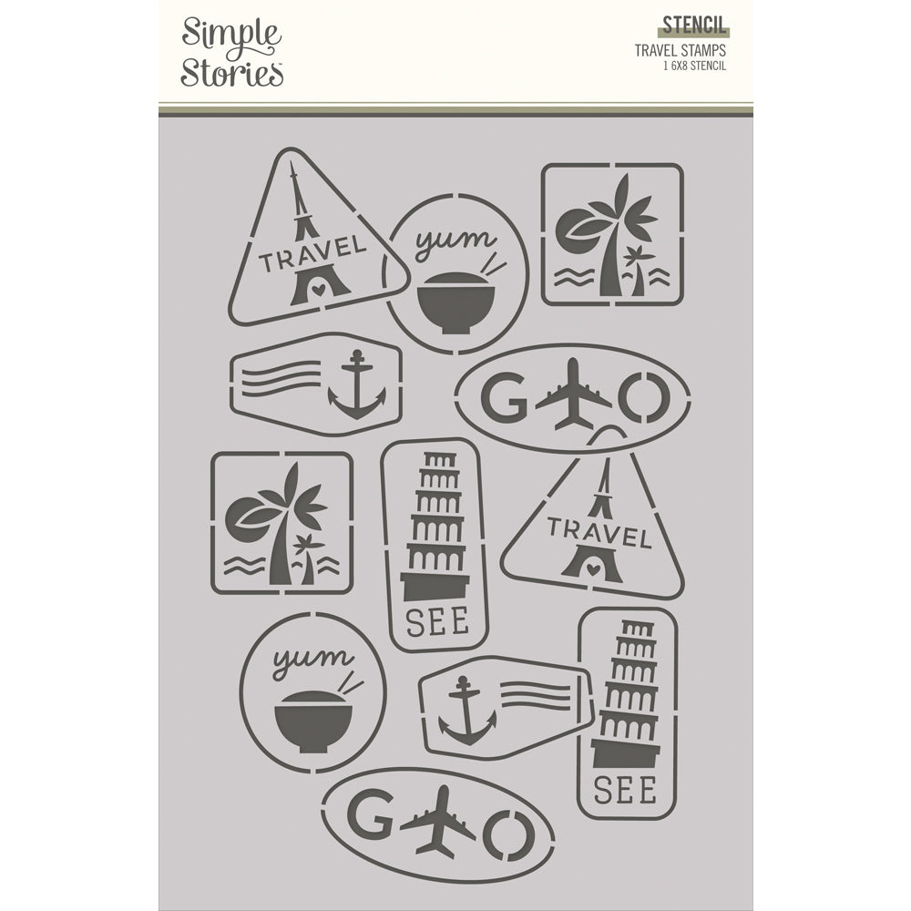 Stencil Travel Stamps 6" x 8" - Here+There Collection - Simple Stories