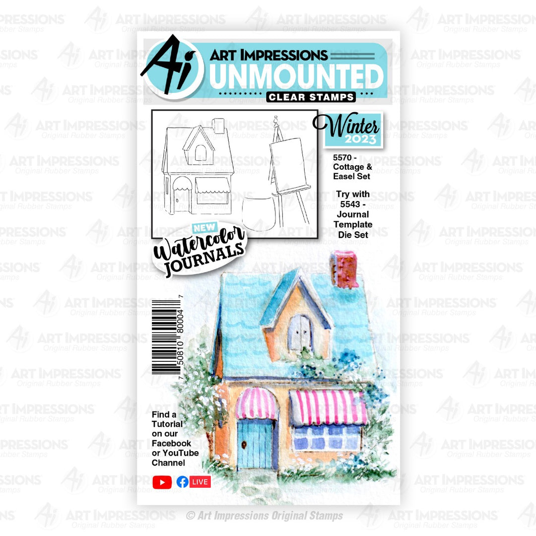 Cottage & Easel Clear Stamps - Water Color Journal Collection - Art Impressions