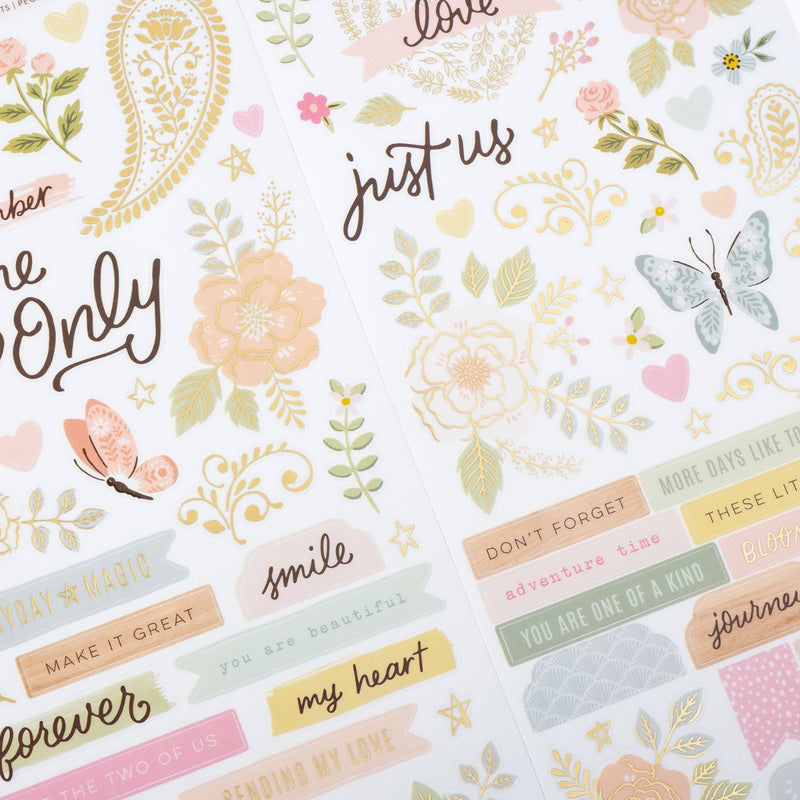 Cardstock Stickers with Gold Foil Accents, 6x12 - Gingham Garden Collection - Crate Paper