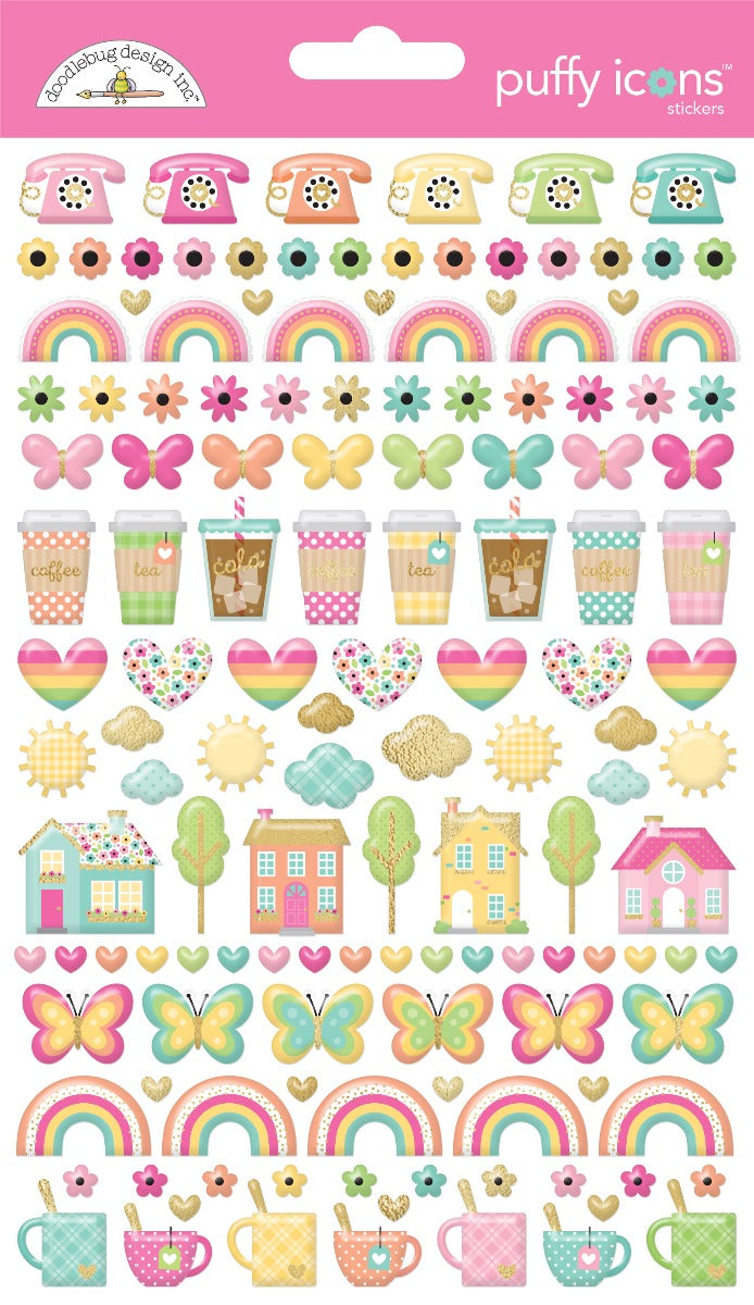 Hello Again Puffy Icons Stickers - Doodlebug