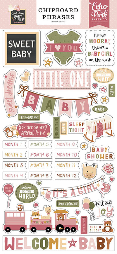 Special Delivery Baby Girl Chipboard Phrases - Echo Park