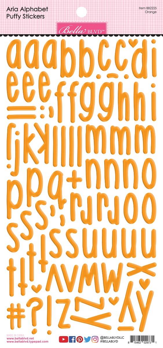 Orange Aria Alpha Puffy Stickers - Bella Besties - Bella Blvd