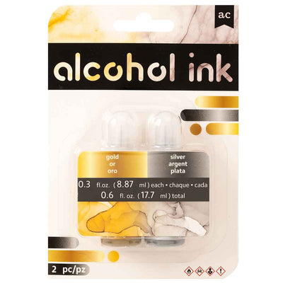 Metallic Alcohol Ink 2-Pack (Gold, Silver) - American Crafts - Clearance