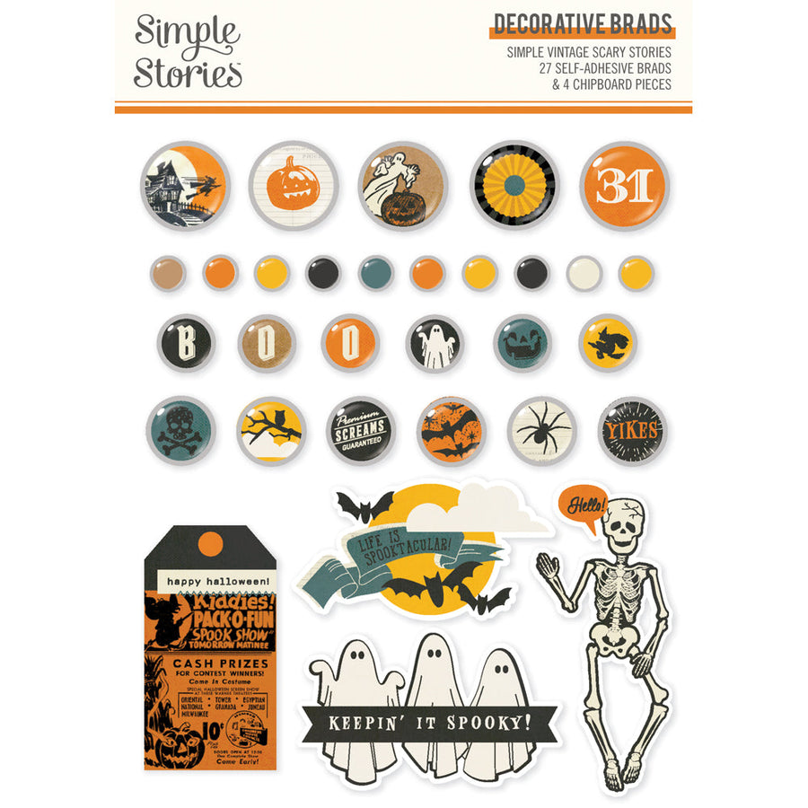 Simple Vintage Scary Stories Decorative Brads - Simple Stories