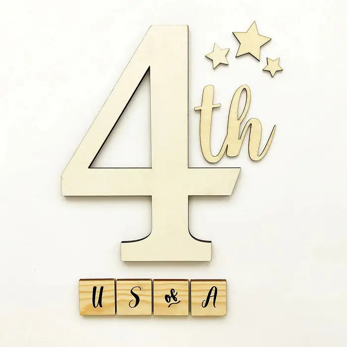 View 2 of 4th and "US of A" Wooden Tiles Craft - Foundations Decor