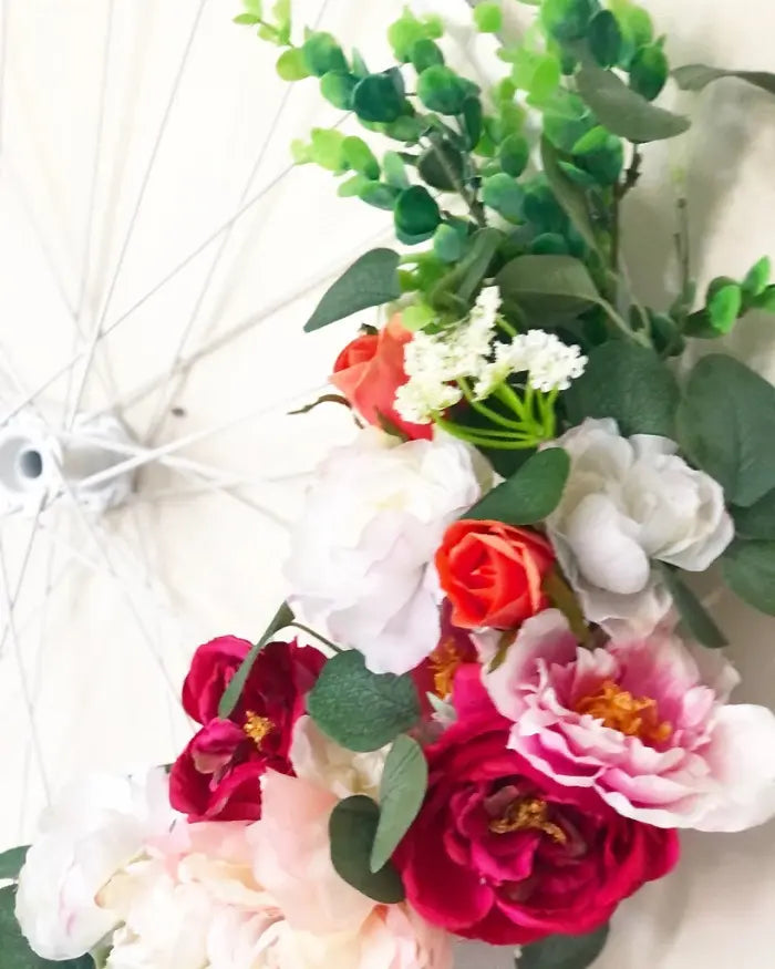 View 4 of Vintage Chic White Bicycle Wheel Wreath - Foundations Decor