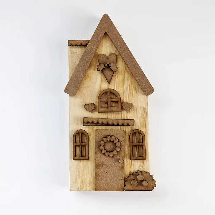 View 2 of Tall Christmas House Wooden Decoration - Foundations Decor