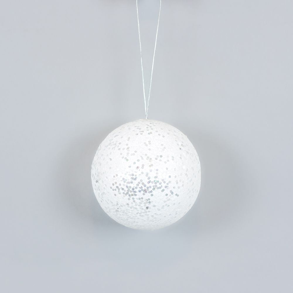 5" White Glitter Ball Ornament