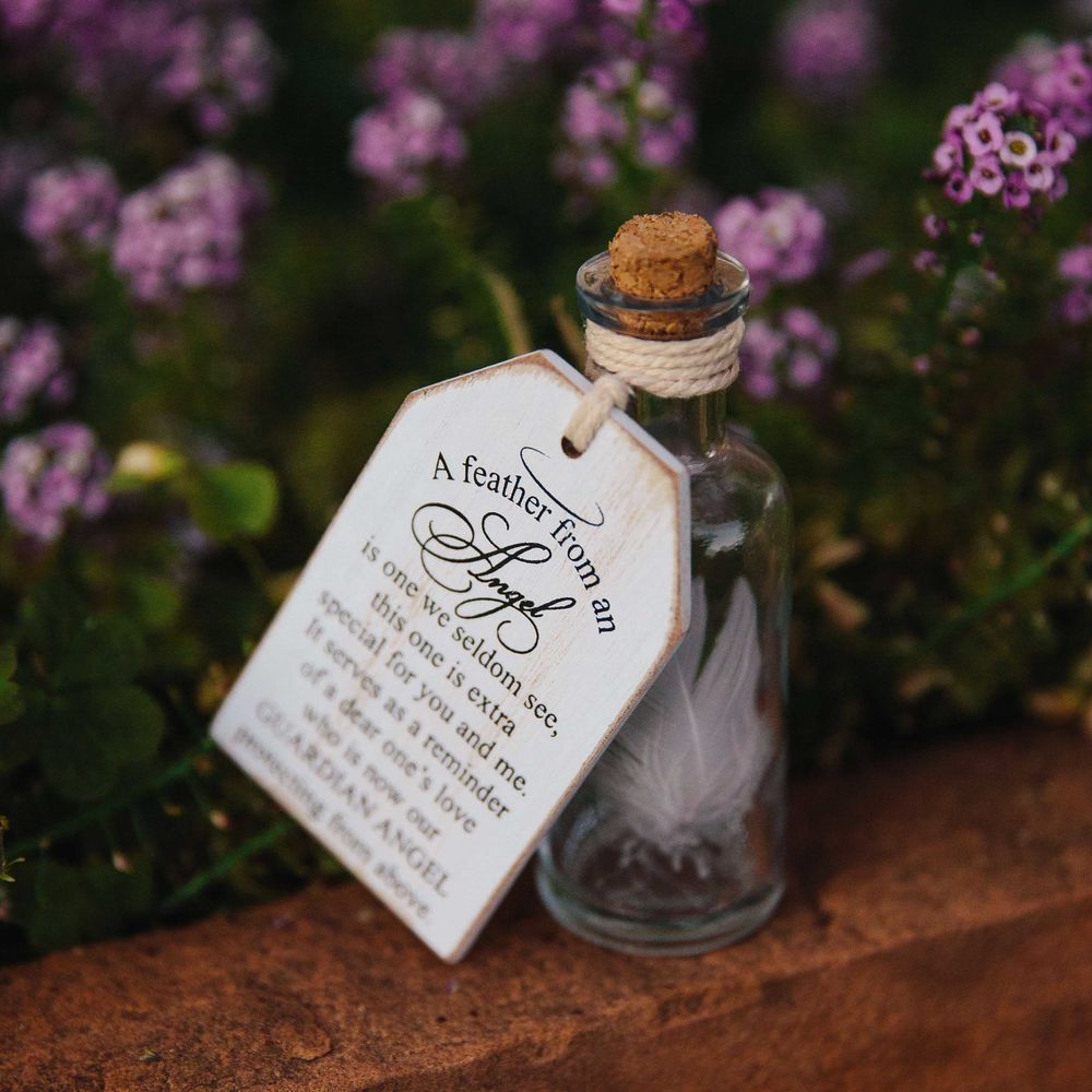 Angel Memorial Wood Tag with Bottle