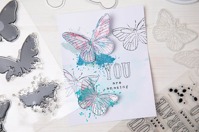 View 3 of A5 Clear Stamps Set 8PK w/2PK Framelits Die Painted Pencil Butterflies by 49 and Market - Sizzix