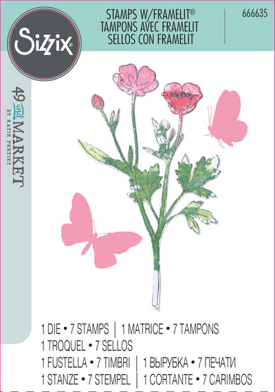A5 Clear Stamps Set 7PK w/Framelits Die Set Painted Pencil Botanical by 49 and Market - Sizzix