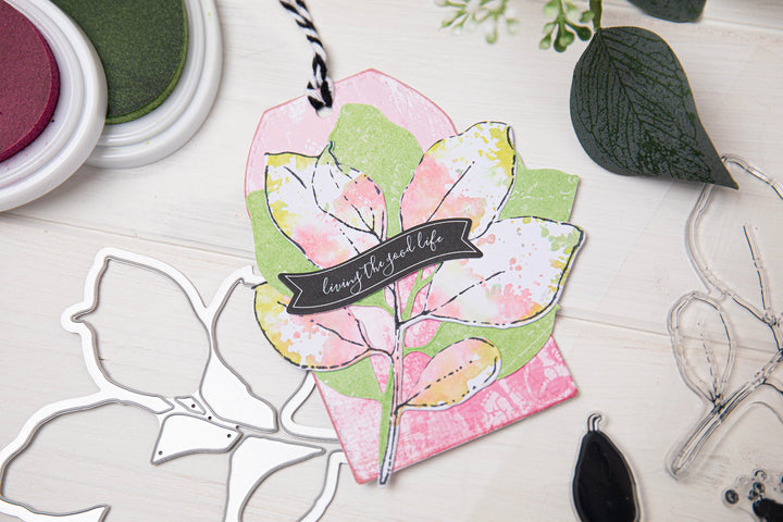 A5 Clear Stamps Set 11PK w/Framelits Die Painted Pencil Leaves by 49 and Market - Sizzix