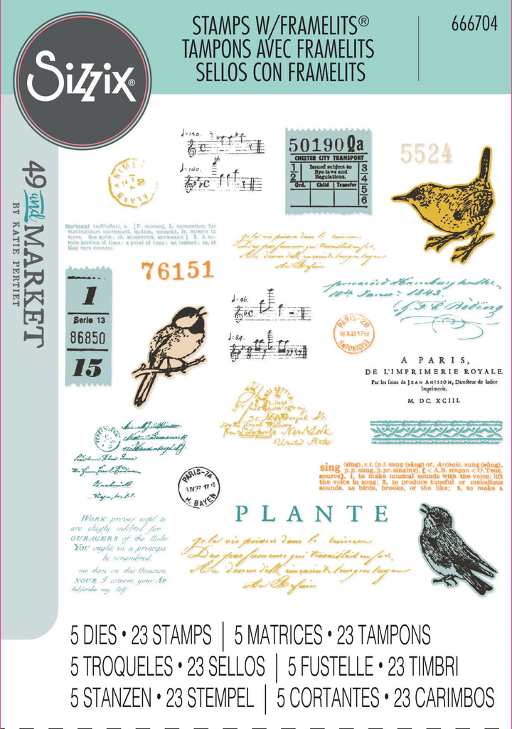 Bird Song Framelits Die Set w/ A5 Clear Stamps Set by 49 and Market Collection - Sizzix