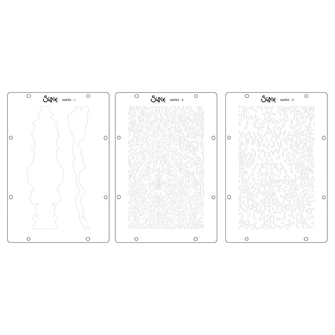 View 6 of Ornate Clear Stamps Set w/ Layering Stencils - Studio by Vic Hollins - Sizzix