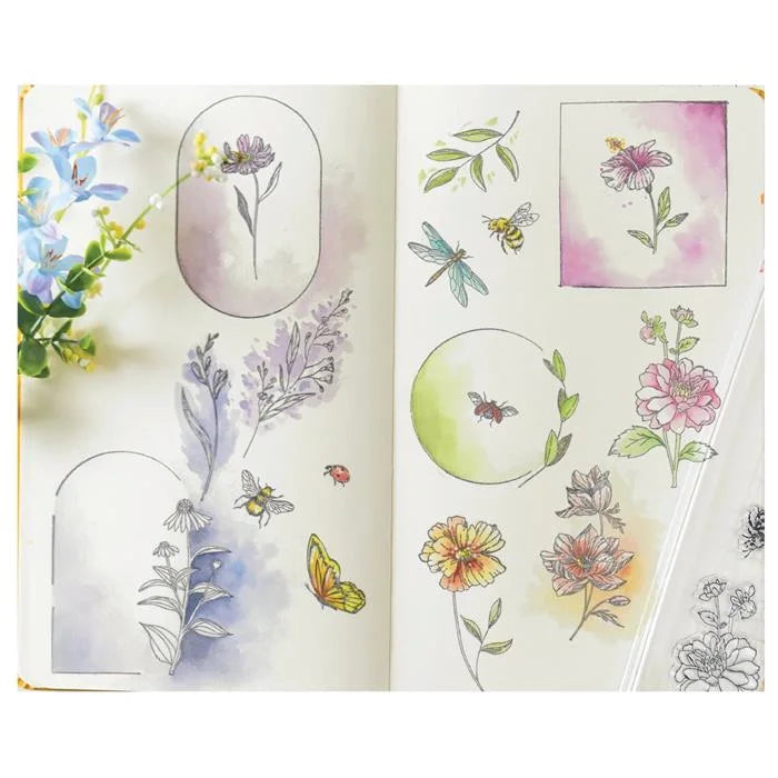Floral Frames And Mini Flowers Clear Stamp Set  (18 pack) by Willow Wolfe - Sizzix